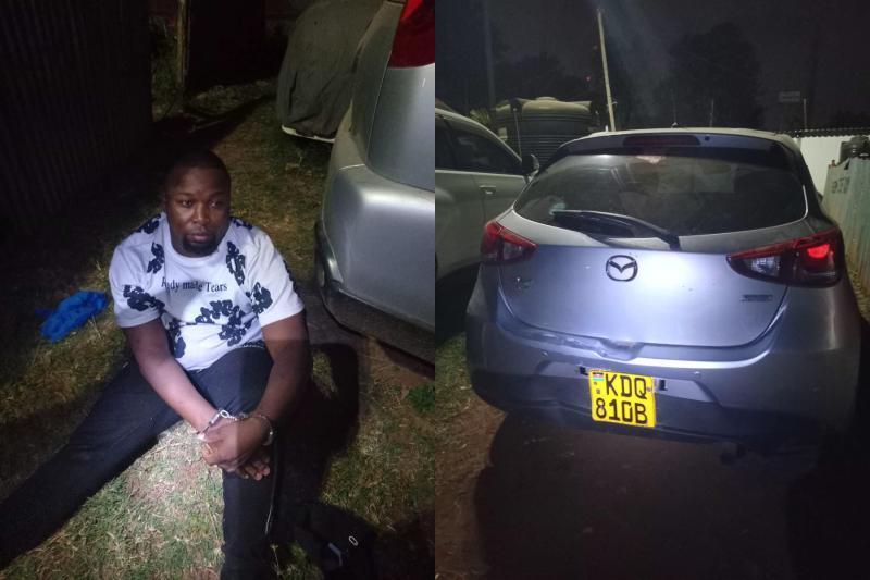 Collage photo of Fred Atandi and a Mazda Demio car.